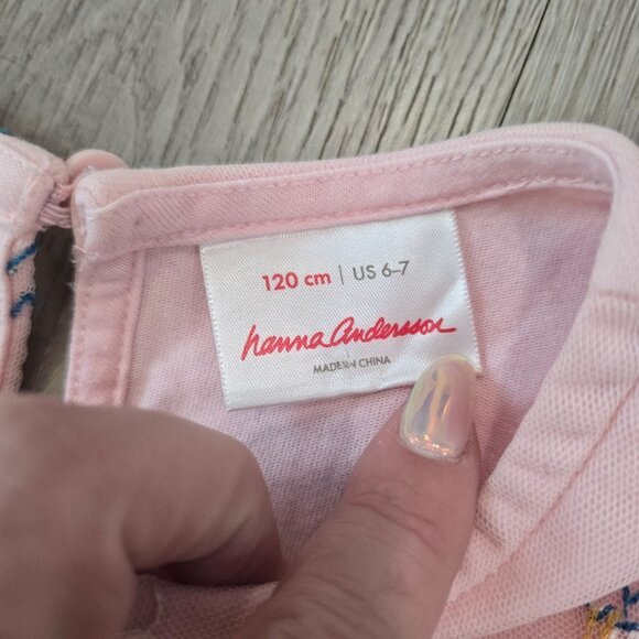 Pink Hanna Andersson Girls Unicorn Embroidered Dress W/ Sheer Overlay Size 6-7 - Picture 2 of 6